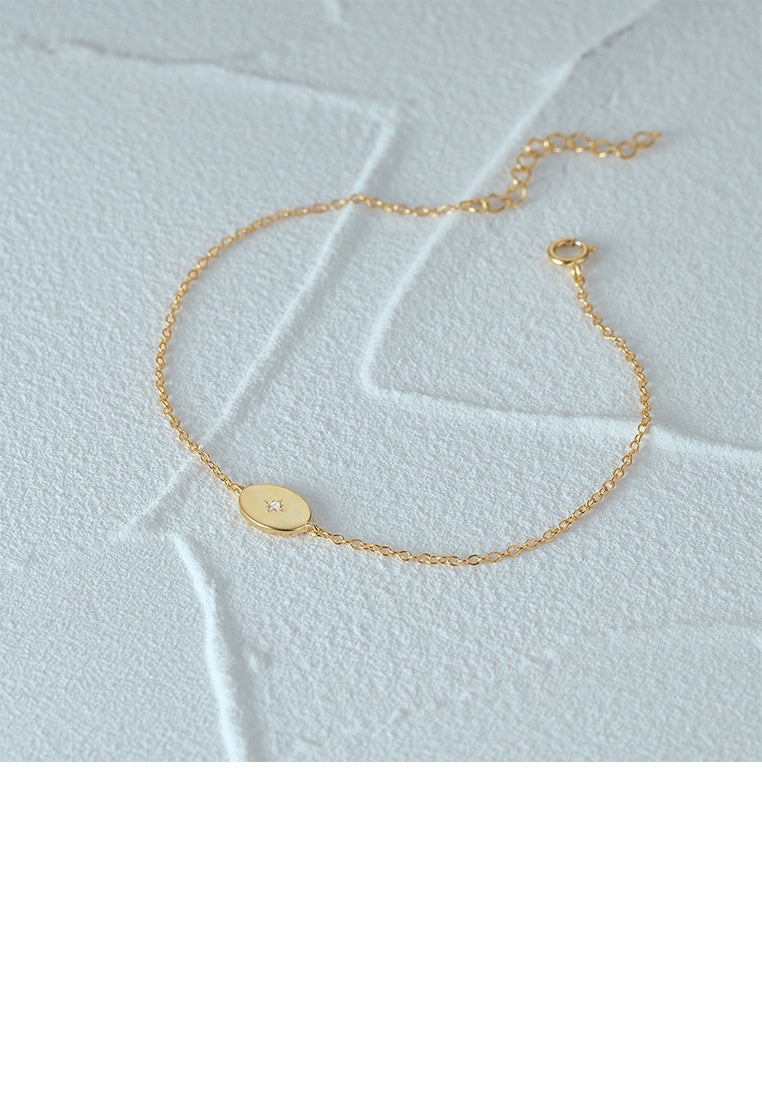 925 Sterling Silver Plated Gold Simple and Fashion Geometric Metal Bracelet with Cubic Zirconia - Luxurious Look