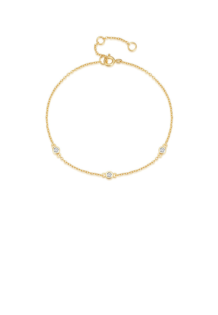 925 Sterling Silver Plated Gold Simple Fashion Geometric Ball Bracelet with Cubic Zirconia - Luxurious Look