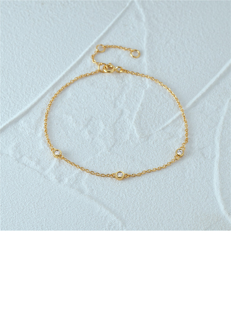 925 Sterling Silver Plated Gold Simple Fashion Geometric Ball Bracelet with Cubic Zirconia - Luxurious Look
