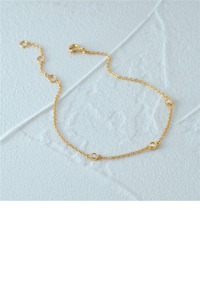 925 Sterling Silver Plated Gold Simple Fashion Geometric Ball Bracelet with Cubic Zirconia - Luxurious Look