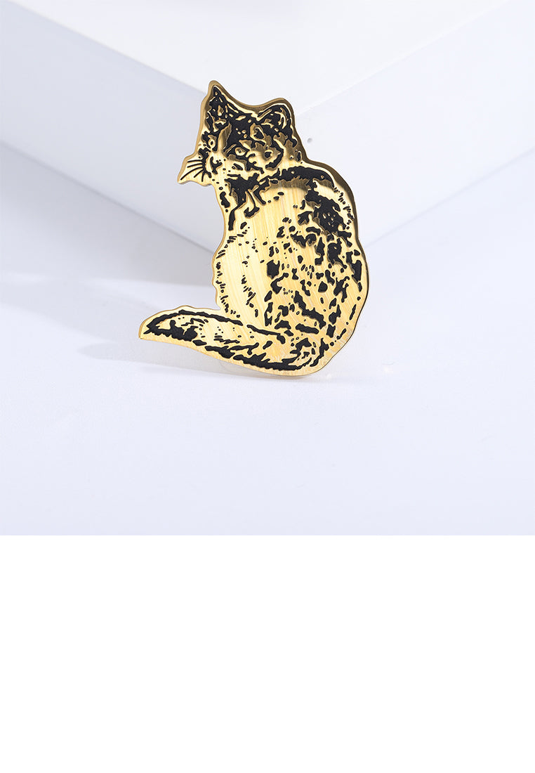 Simple and Cute Plated Gold Cat Brooch