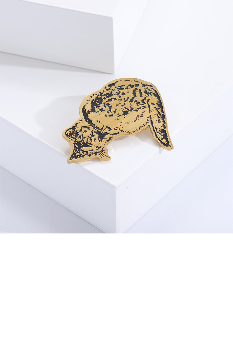 Simple and Cute Plated Gold Cat Brooch