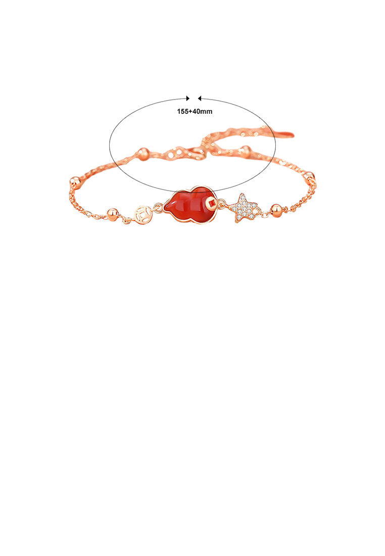925 Sterling Silver Plated Rose Gold Fashion Vintage Star Gourd Imitation Red Agate Bracelet with Cubic Zirconia - Luxurious Look - Vibrant Color