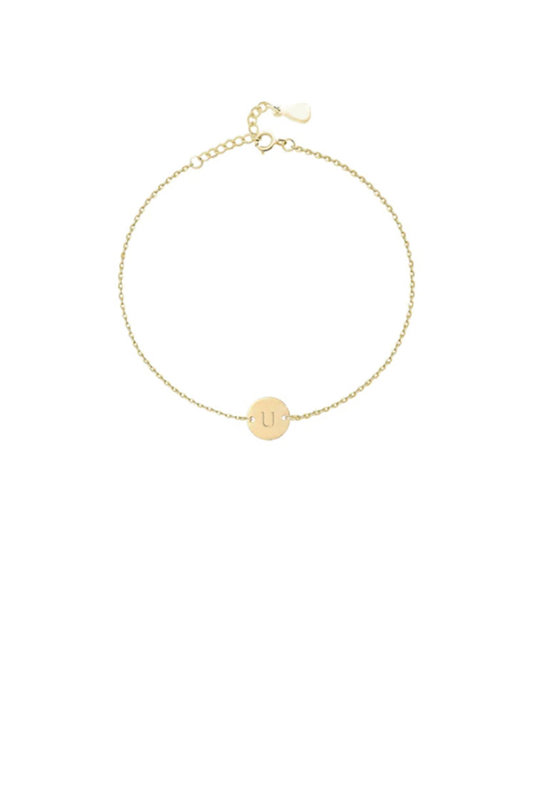 925 Sterling Silver Plated Gold Simple and Fashion Alphabet U Round Bracelet