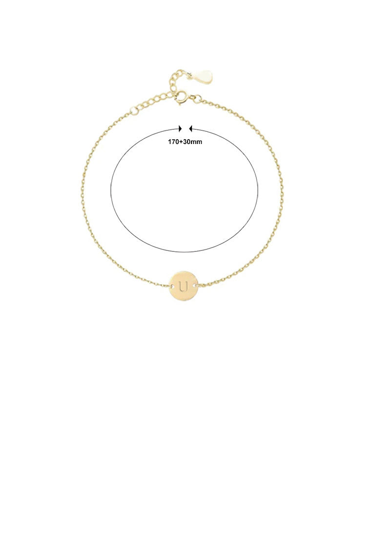 925 Sterling Silver Plated Gold Simple and Fashion Alphabet U Round Bracelet