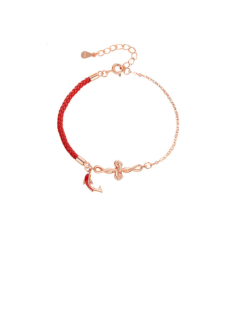925 Sterling Silver Plated Rose Gold Fashion Simple Koi Chinese Knot Bracelet