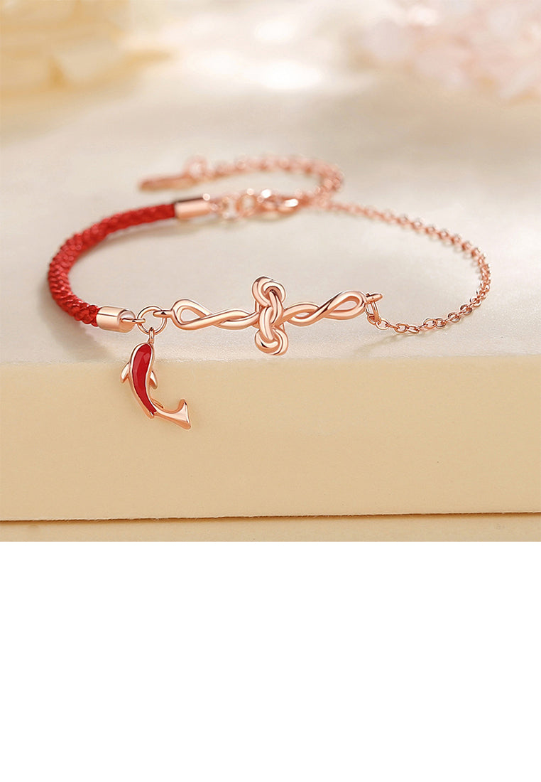 925 Sterling Silver Plated Rose Gold Fashion Simple Koi Chinese Knot Bracelet