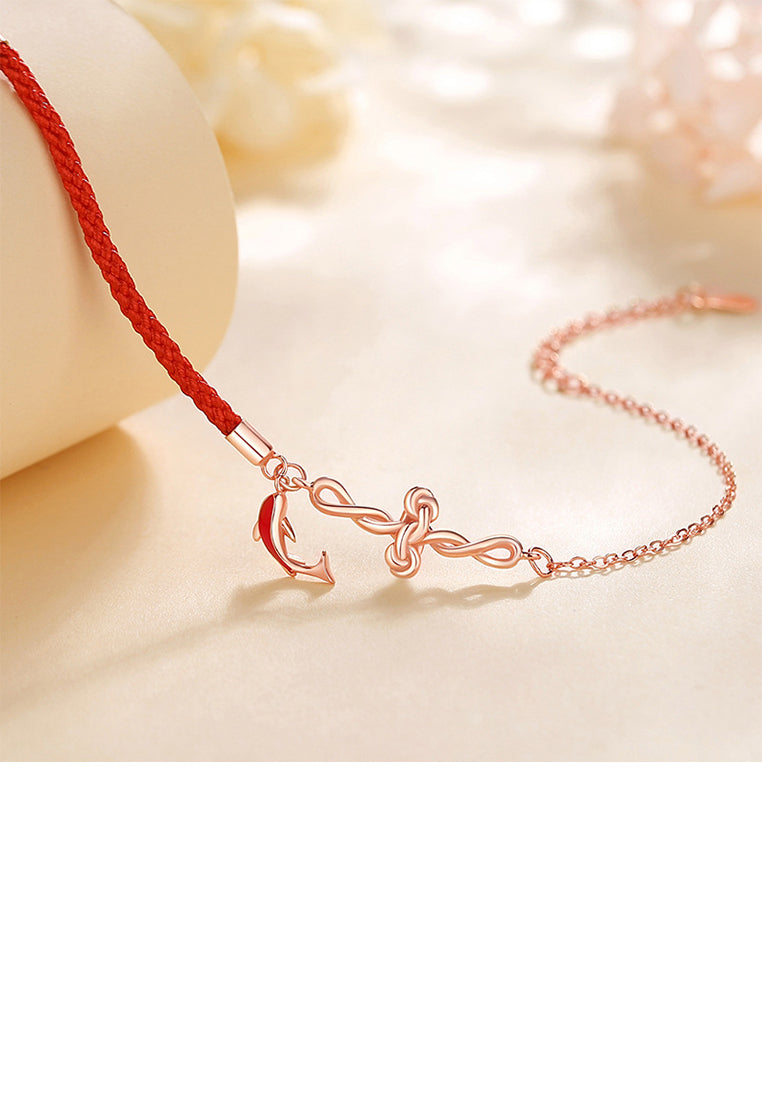 925 Sterling Silver Plated Rose Gold Fashion Simple Koi Chinese Knot Bracelet