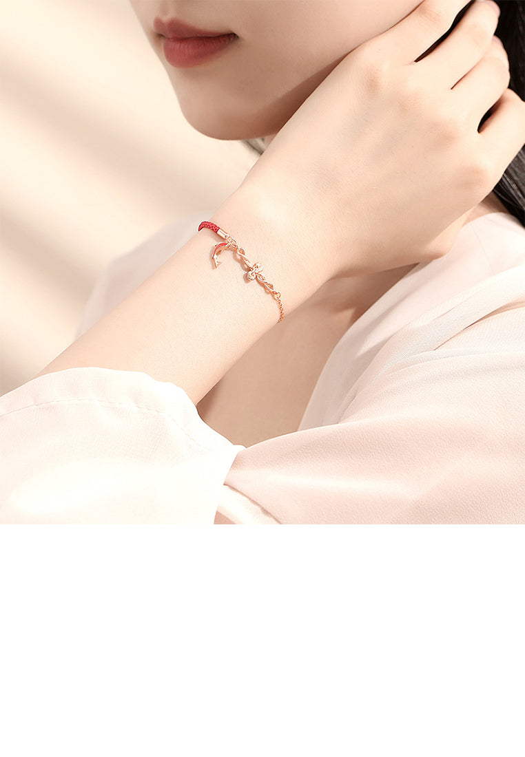 925 Sterling Silver Plated Rose Gold Fashion Simple Koi Chinese Knot Bracelet