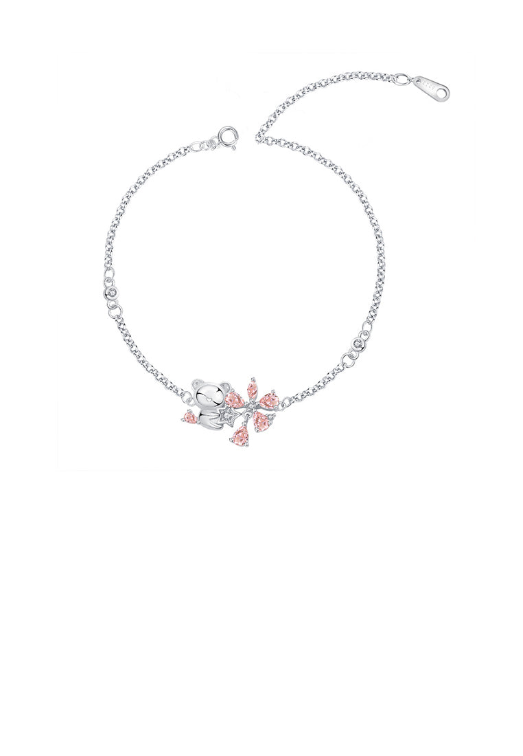 925 Sterling Silver Fashion Cute Cherry Blossom Bear Bracelet with Cubic Zirconia - Luxurious Look