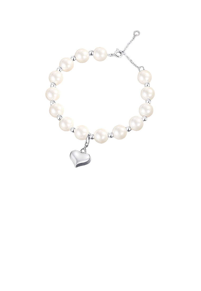 925 Sterling Silver Fashion and Elegant Heart-shaped Imitation Pearl Beaded Bracelet - Luxurious Look