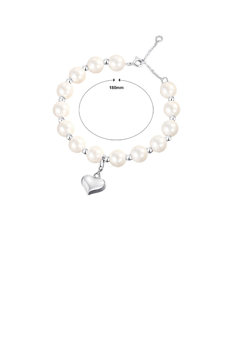 925 Sterling Silver Fashion and Elegant Heart-shaped Imitation Pearl Beaded Bracelet - Luxurious Look