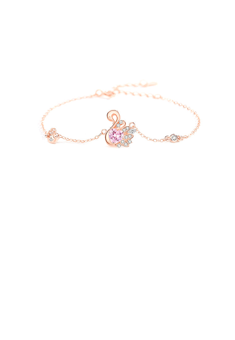 925 Sterling Silver Plated Rose Gold Simple Elegant Swan Bracelet with Cubic Zirconia - Luxurious Look