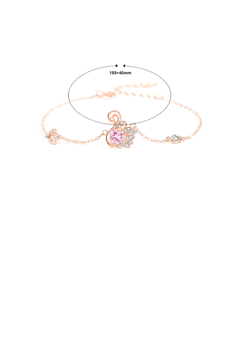 925 Sterling Silver Plated Rose Gold Simple Elegant Swan Bracelet with Cubic Zirconia - Luxurious Look