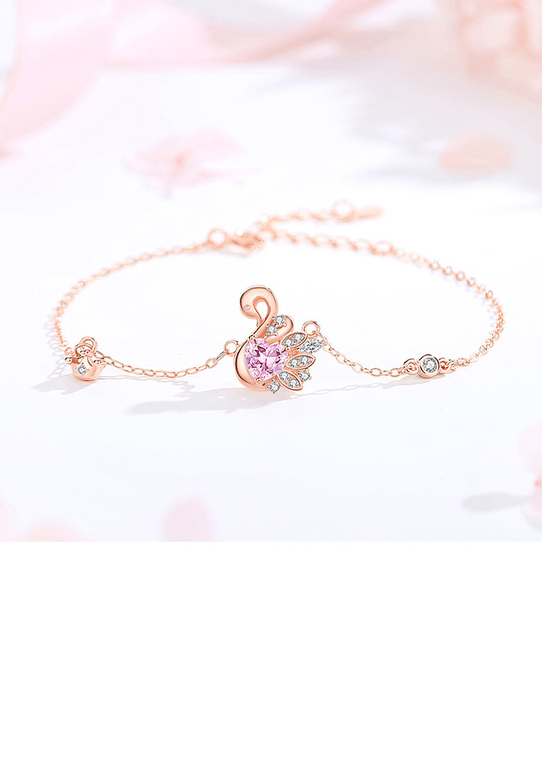 925 Sterling Silver Plated Rose Gold Simple Elegant Swan Bracelet with Cubic Zirconia - Luxurious Look