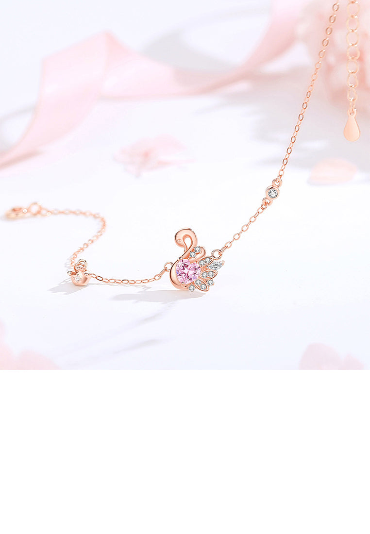 925 Sterling Silver Plated Rose Gold Simple Elegant Swan Bracelet with Cubic Zirconia - Luxurious Look