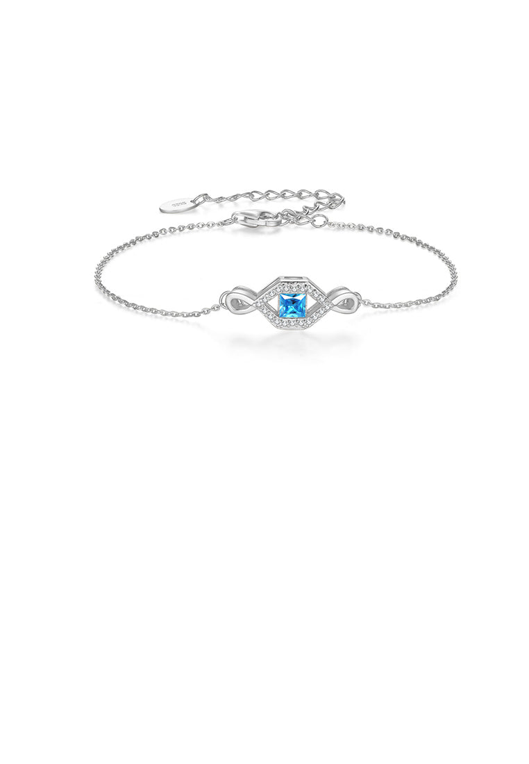 925 Sterling Silver Simple Creative Geometric Bracelet with Blue Cubic Zirconia - Luxurious Look