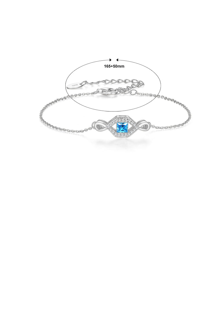925 Sterling Silver Simple Creative Geometric Bracelet with Blue Cubic Zirconia - Luxurious Look