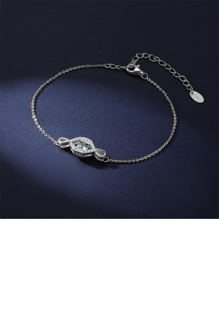 925 Sterling Silver Simple Creative Geometric Bracelet with Blue Cubic Zirconia - Luxurious Look
