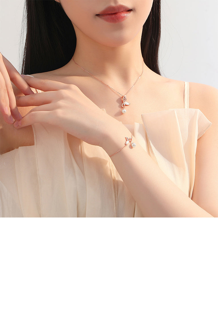 925 Sterling Silver Plated Rose Gold Fashion Simple Mermaid Tail Imitation Pearl Bracelet with Cubic Zirconia - Luxurious Look