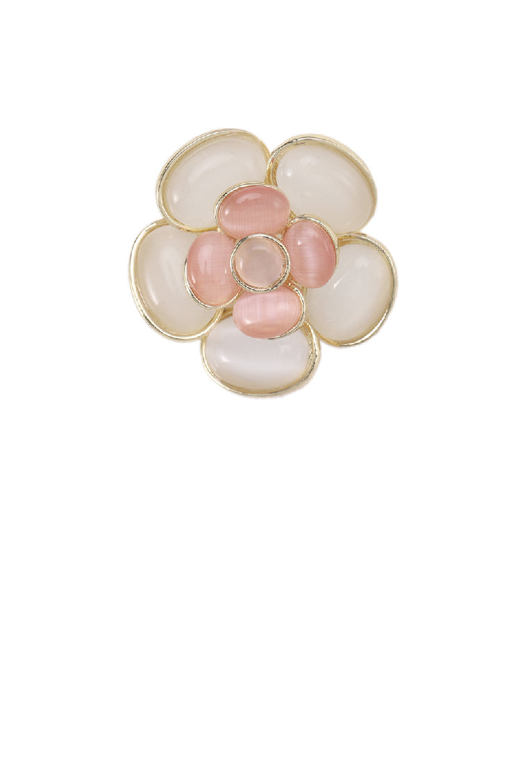 Fashion Elegant Plated Gold Pink Flower Imitation Opal Brooch - Vibrant Color