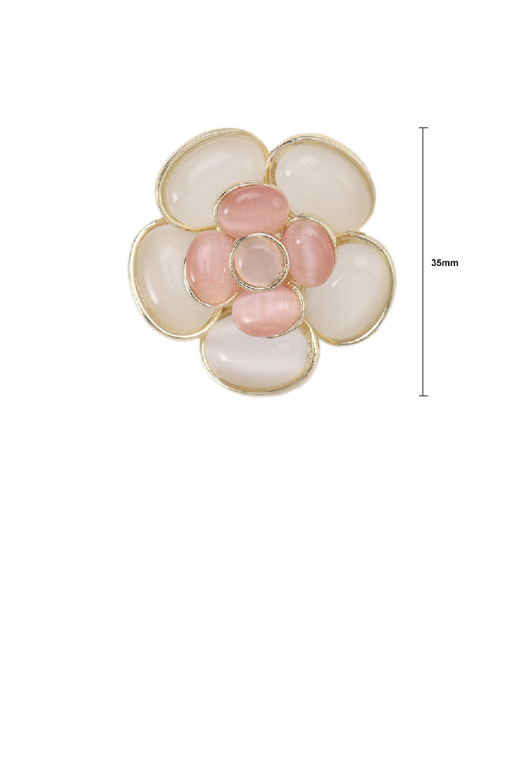 Fashion Elegant Plated Gold Pink Flower Imitation Opal Brooch - Vibrant Color