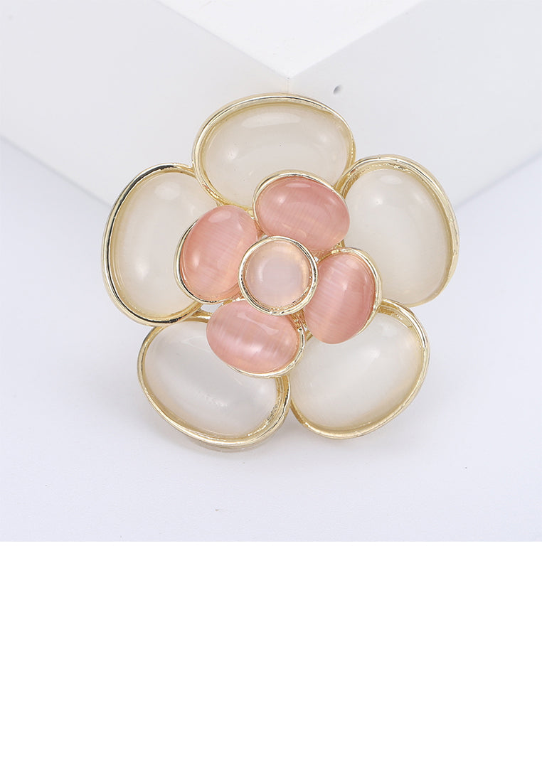 Fashion Elegant Plated Gold Pink Flower Imitation Opal Brooch - Vibrant Color
