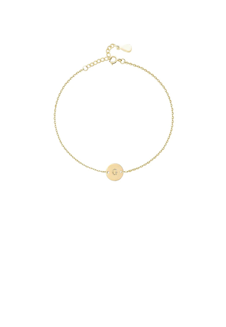 925 Sterling Silver Plated Gold Simple and Fashion Alphabet G Round Bracelet