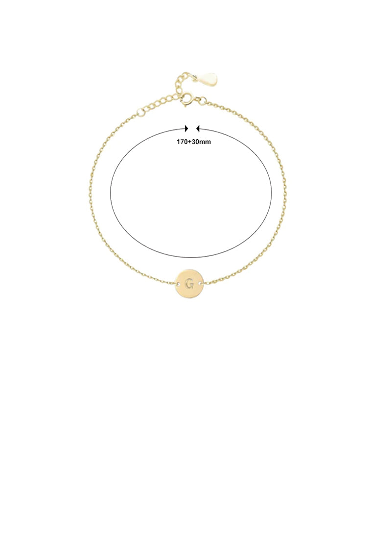 925 Sterling Silver Plated Gold Simple and Fashion Alphabet G Round Bracelet