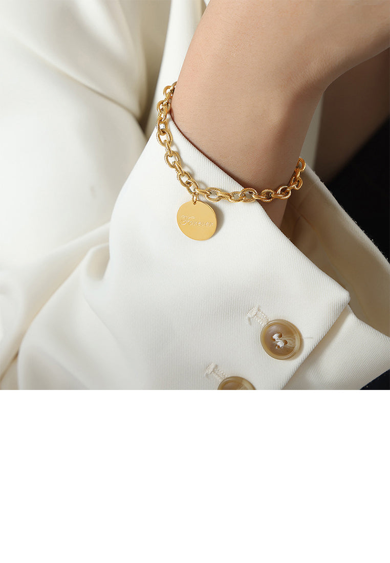 Fashion and Simple Plated Gold 316L Stainless Steel Geometric Round Chain Bracelet