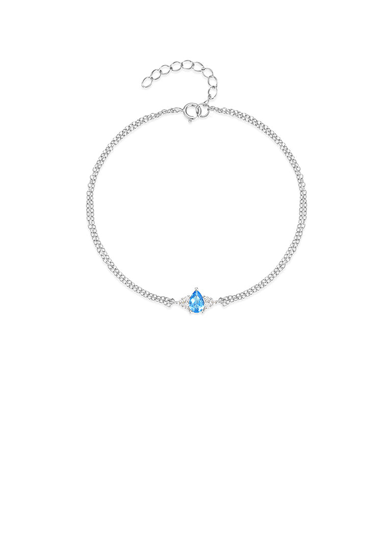 925 Sterling Silver Simple and Fashion Water Drop Geometric Double Layer Bracelet with Cubic Zirconia - Luxurious Look