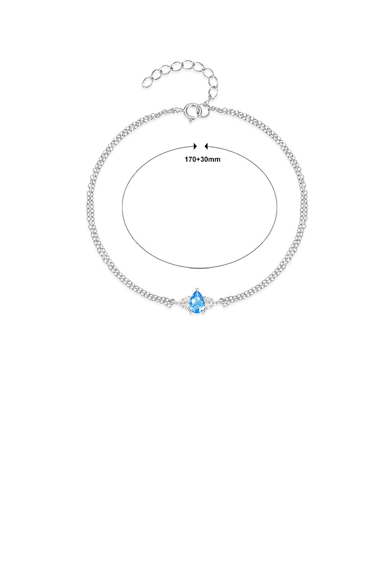 925 Sterling Silver Simple and Fashion Water Drop Geometric Double Layer Bracelet with Cubic Zirconia - Luxurious Look