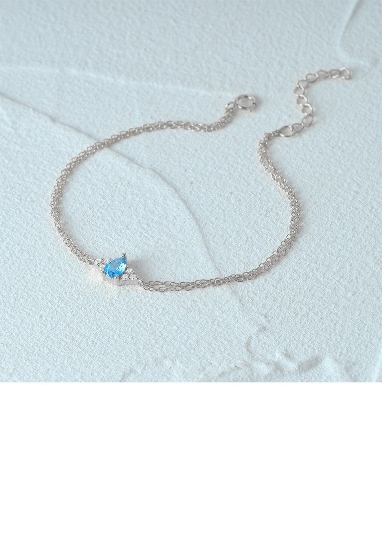 925 Sterling Silver Simple and Fashion Water Drop Geometric Double Layer Bracelet with Cubic Zirconia - Luxurious Look