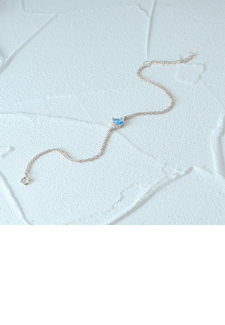 925 Sterling Silver Simple and Fashion Water Drop Geometric Double Layer Bracelet with Cubic Zirconia - Luxurious Look