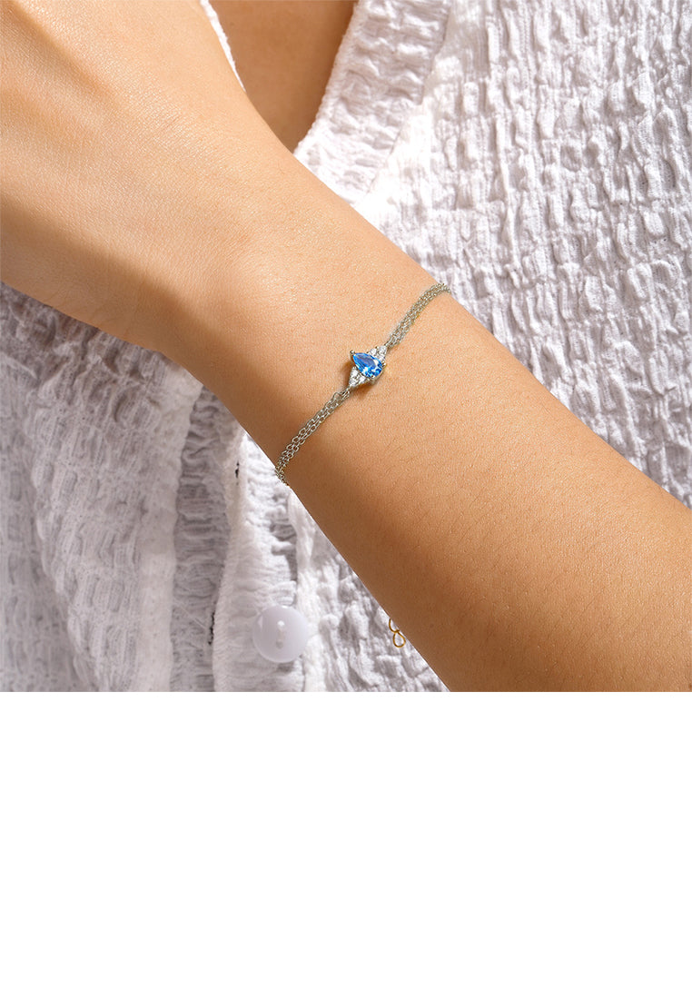 925 Sterling Silver Simple and Fashion Water Drop Geometric Double Layer Bracelet with Cubic Zirconia - Luxurious Look