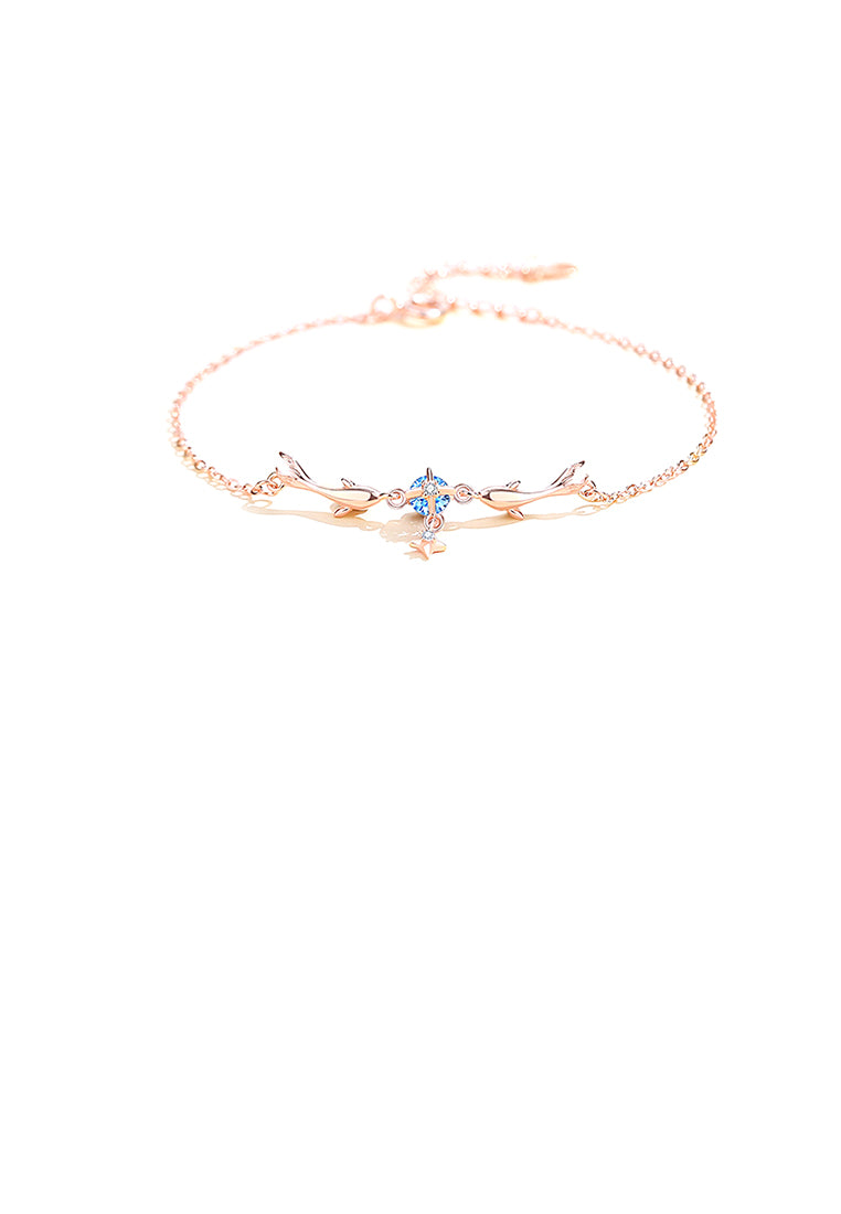 925 Sterling Silver Plated Rose Gold Simple Cute Dolphin Bracelet with Cubic Zirconia - Luxurious Look