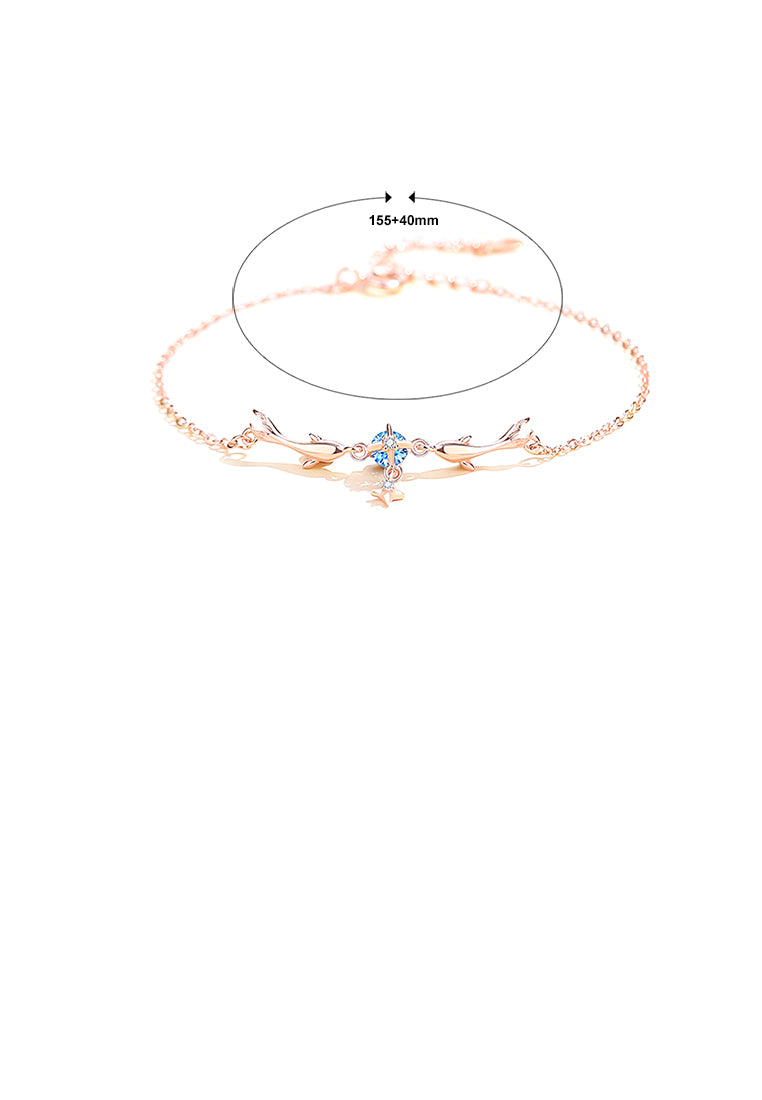 925 Sterling Silver Plated Rose Gold Simple Cute Dolphin Bracelet with Cubic Zirconia - Luxurious Look