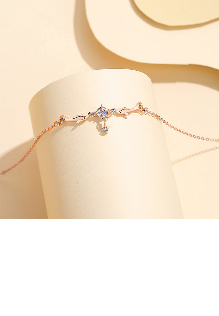 925 Sterling Silver Plated Rose Gold Simple Cute Dolphin Bracelet with Cubic Zirconia - Luxurious Look