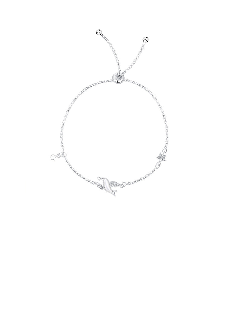 925 Sterling Silver Fashion Simple Bird Flower Bracelet with Cubic Zirconia - Luxurious Look