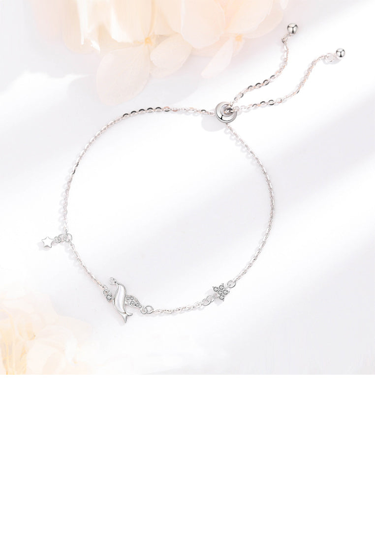 925 Sterling Silver Fashion Simple Bird Flower Bracelet with Cubic Zirconia - Luxurious Look
