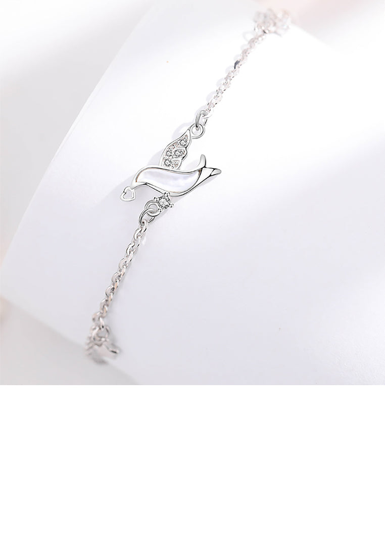 925 Sterling Silver Fashion Simple Bird Flower Bracelet with Cubic Zirconia - Luxurious Look