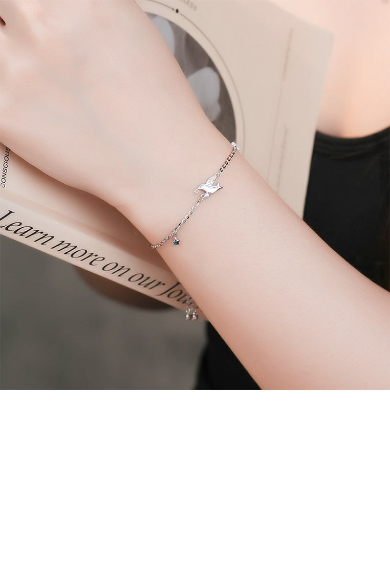 925 Sterling Silver Fashion Simple Bird Flower Bracelet with Cubic Zirconia - Luxurious Look