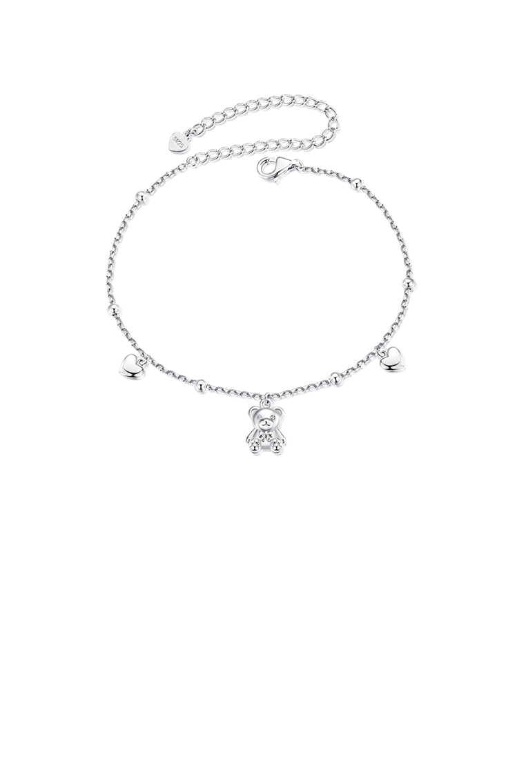 925 Sterling Silver Simple Cute Bear Heart Bracelet with Cubic Zirconia - Luxurious Look