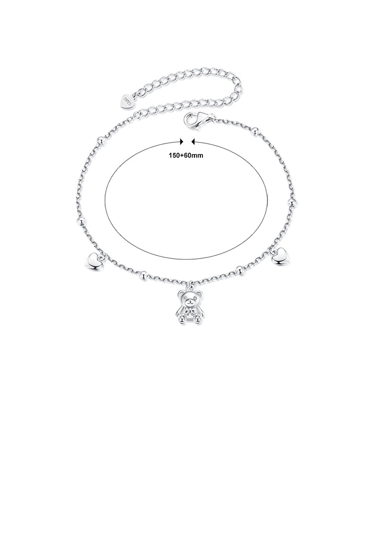 925 Sterling Silver Simple Cute Bear Heart Bracelet with Cubic Zirconia - Luxurious Look