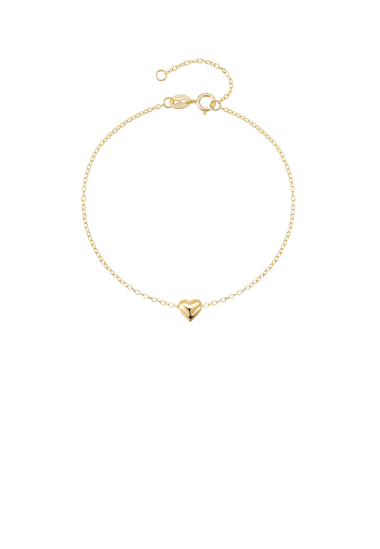 925 Sterling Silver Plated Gold Simple Romantic Heart-shaped Bracelet