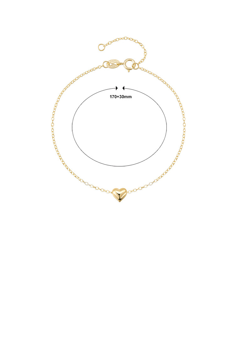 925 Sterling Silver Plated Gold Simple Romantic Heart-shaped Bracelet
