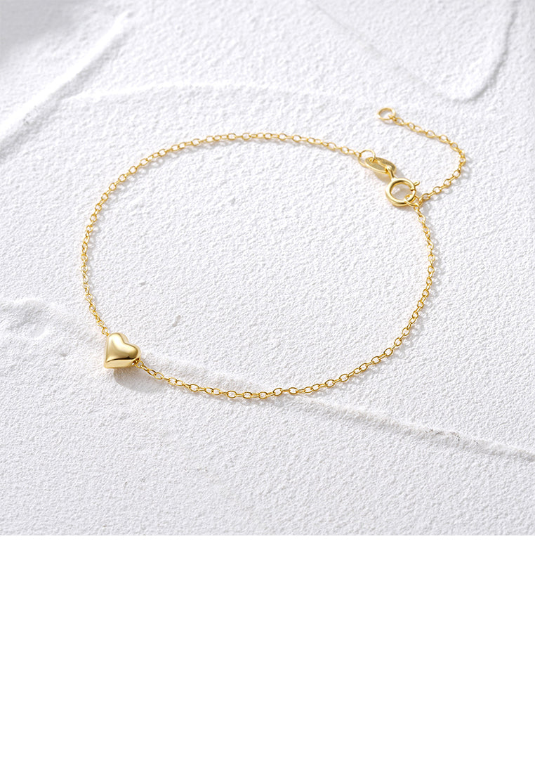 925 Sterling Silver Plated Gold Simple Romantic Heart-shaped Bracelet