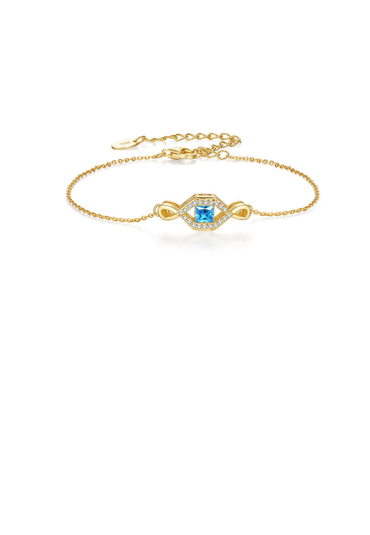 925 Sterling Silver Plated Gold Simple Creative Geometric Bracelet with Blue Cubic Zirconia - Luxurious Look
