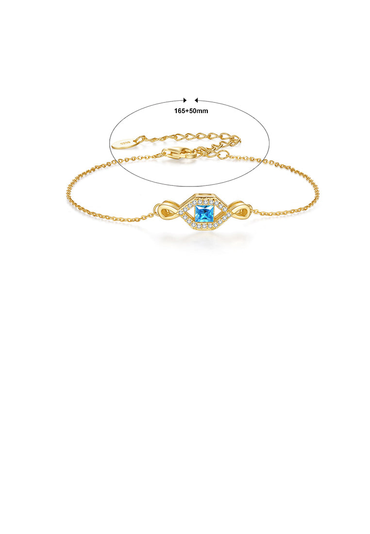 925 Sterling Silver Plated Gold Simple Creative Geometric Bracelet with Blue Cubic Zirconia - Luxurious Look