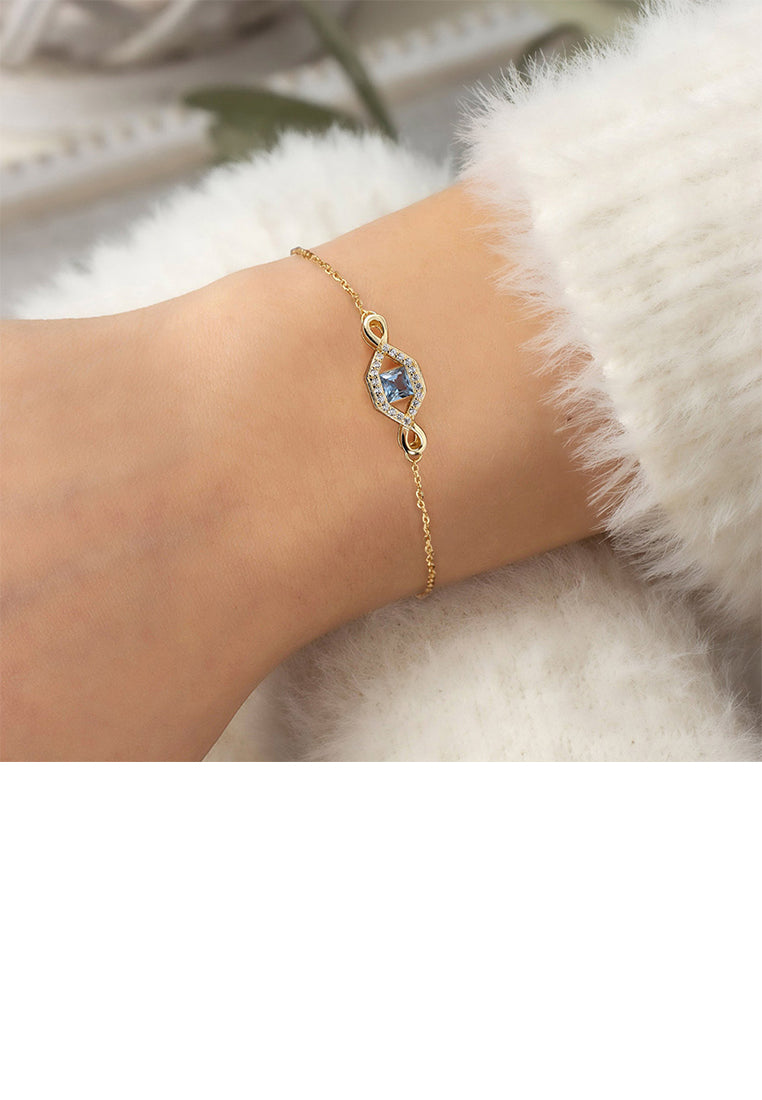 925 Sterling Silver Plated Gold Simple Creative Geometric Bracelet with Blue Cubic Zirconia - Luxurious Look